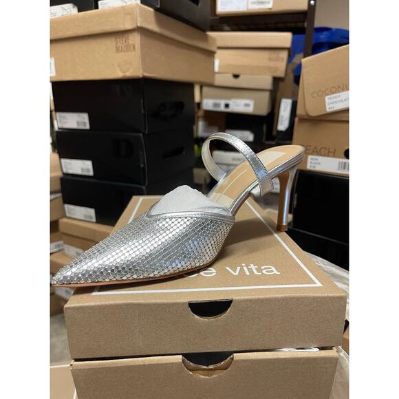 Dolce Vita Kanika Silver Metallic Mesh Pointed-Toe Mule Pumps - Picture 4 of 4